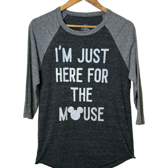 Disney Parks Size Medium I'm Just Here for the Mouse 3/4 Sleeve Jersey Shirt - Picture 1 of 4